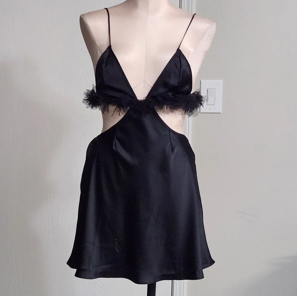 New!For Love And Lemons Satin Cutout Tulle‎ Trim Slip Dress